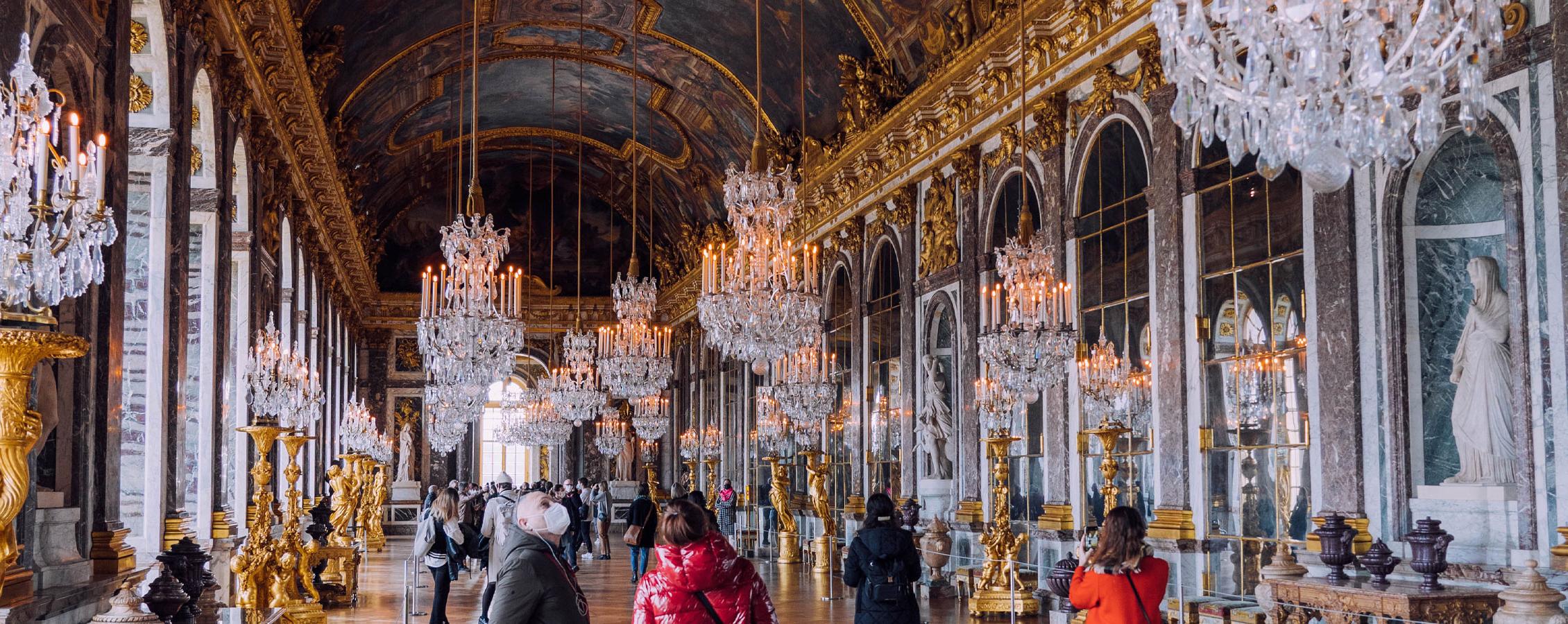 The Hall of Mirrors in the Castle of Versailles.