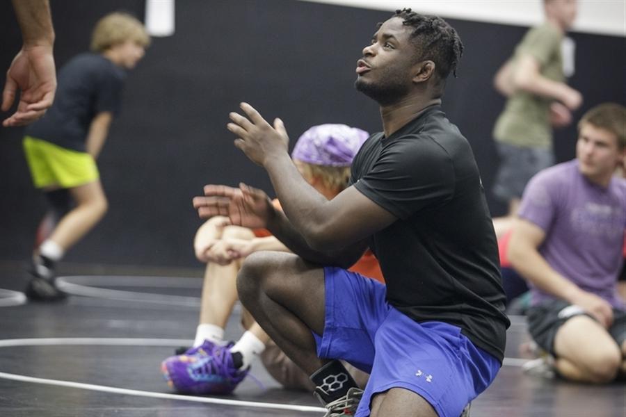 Wrestlers posing for photo