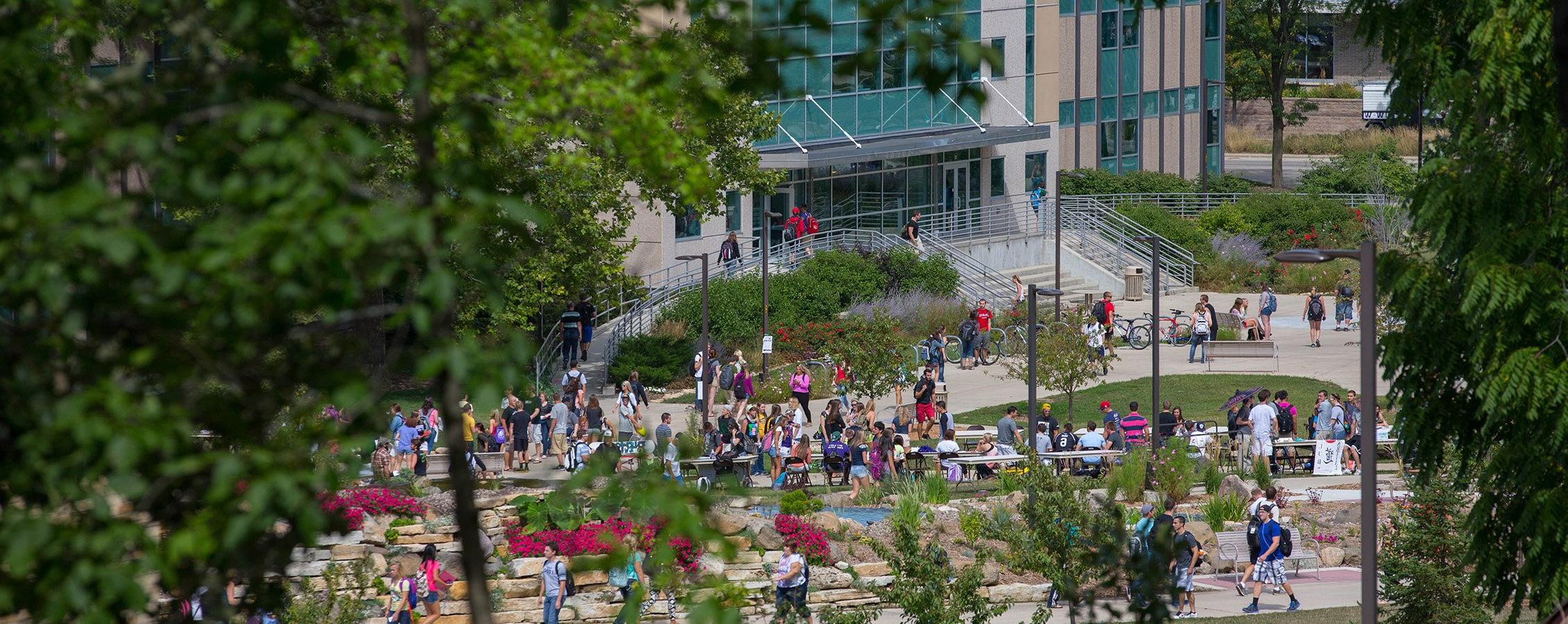 Students walking by Upham