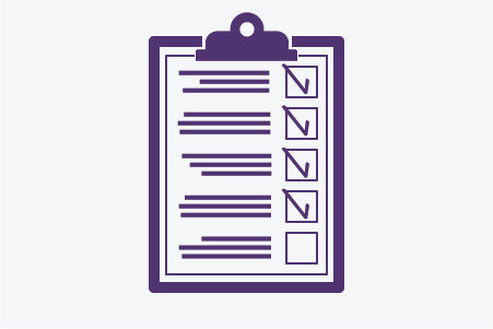 Purple icon of a clipboard.