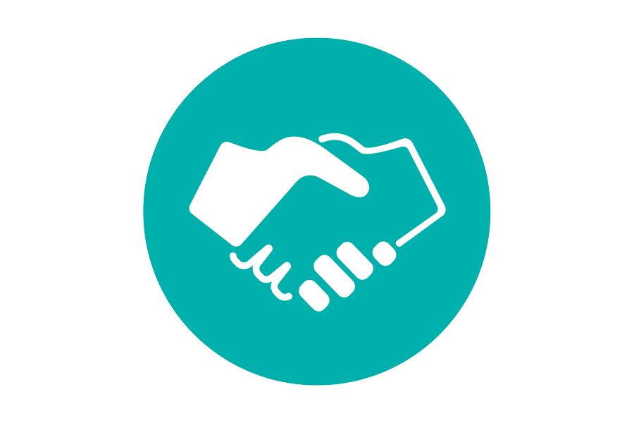  Image of two hands shaking hands on a teal background.