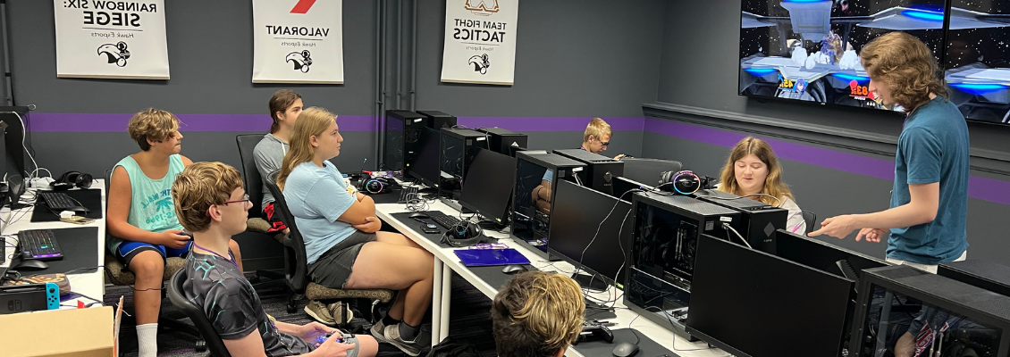 Summer camp attendees in the Esports Studio